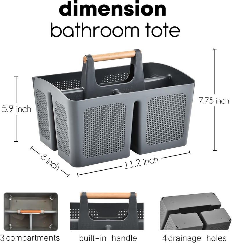 A-Link Portable Shower Caddy Basket with Compartments, Plastic Divided Cleaning Caddy Organizer Storage Tote with Handle for Bathroom, College, Dorm Room Essentials, Dark Gray - Image 2